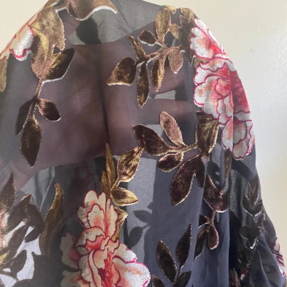 American Eagle Floral Burnout Velvet Slip Dress Women's Small Sheer Mini